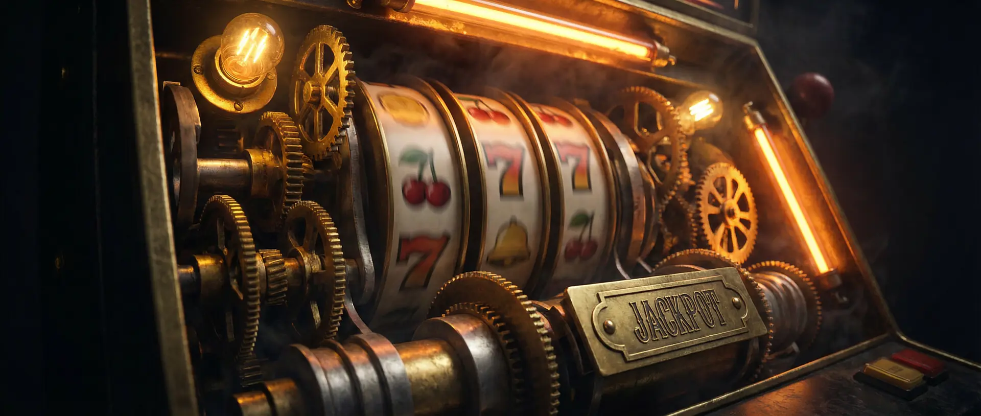 老虎机内部机械齿轮运转特写 老虎机 世界